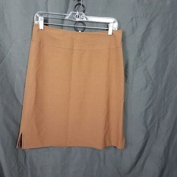 Amanda Smith 10 Women's Tan Brown Knee Length Skirt Sz 10 Side Vent Career Work - Picture 1 of 12